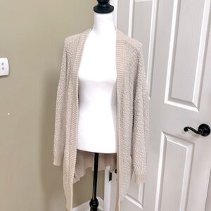 Oversized, open front cardigan sweater, beige/tan, 2 pockets, size L